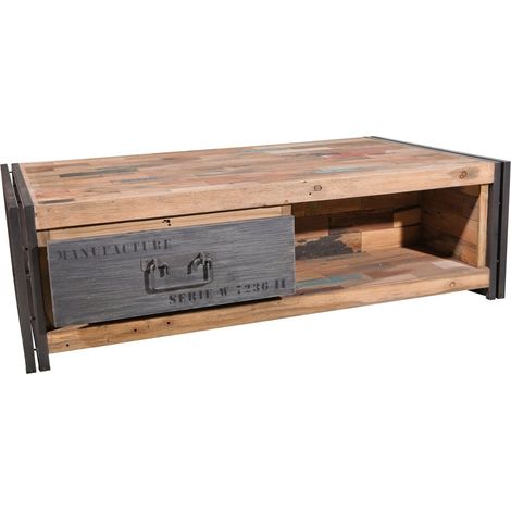 Table basse avec rangement bois recyclé métal CARAVELLE (1/3)