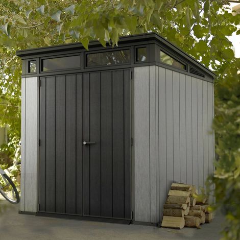 Dmora - Caseta de jardín Cobourg, Cobertizo de jardín, Caseta de jardín, Trastero para herramientas, 214x218 h226 cm, Gris (1/5)