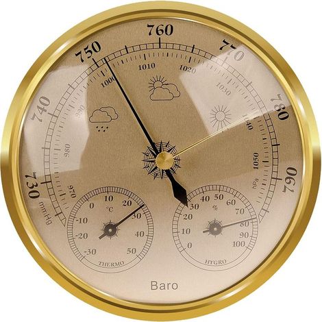 Station météo analogique - Station météo analogique pour l'intérieur et l'extérieur - Composé d'un baromètre, d'un thermomètre et d'un hygromètre - Convient pour le jardin, la chambre à coucher(Or,128 (1/5)