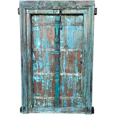 Puerta de madera marrón acabado artesanal 126x12x198 h cm