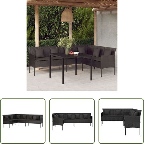 L-Form - Gartensofa in L-Form mit Kissen Schwarz Poly Rattan (1/5)