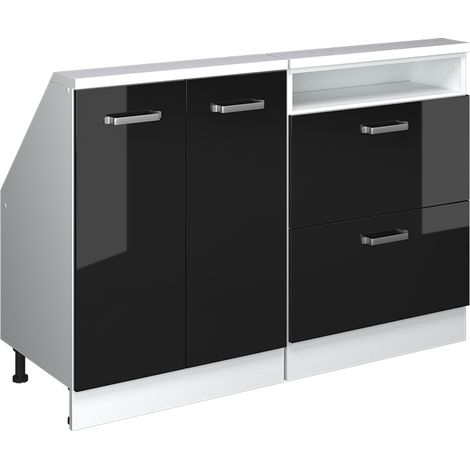 Ensembles de meuble de rangement sous pente Rion, Chêne noir brillant/blanc, Lot de 2, Vicco
