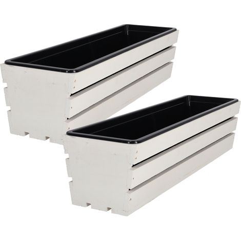 Maceta de caja con inserto, de madera blanca, 60 cm, juego de 2 piezas. (1/5)
