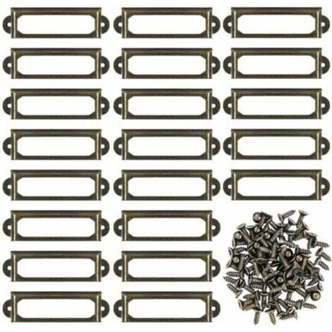 Lot de 50 supports d'étiquettes en métal pour meubles, tiroirs, armoires, cartes, plaques nominatives, cadres avec vis pour bureau, bibliothèque, bibliothèque, étagères Bronze (60 x 17 mm) (1/5)