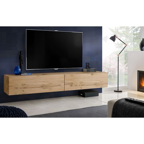 Komodee, Meuble Banc TV Loreto, Façade Wotan Mat/Corps Wotan Mat, Largeur 200 cm x Hauteur 30 cm x Profondeur 41,5 cm, Style Moderne/Minimaliste, pour Salon, Chambre (1/4)