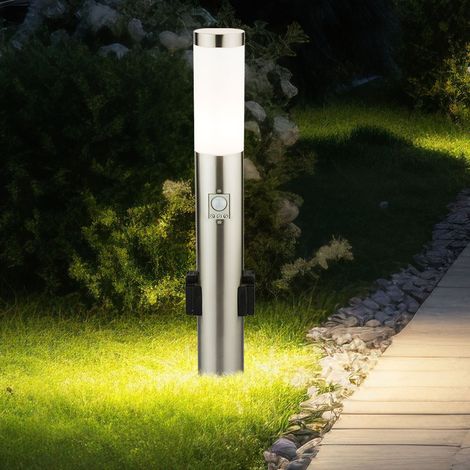 Außen Leuchte Steckdosen Garten Steh Lampe Edelstahl Bewegungssensor im Set inkl. LED Leuchtmittel