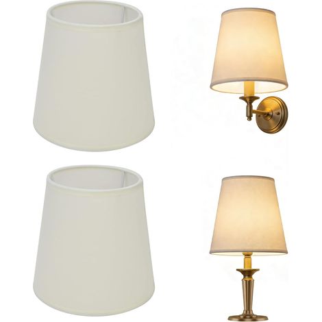 2-teiliger Lampenschirm im europäischen Stil aus Stoff, E14, Kronleuchter, Tischlampe, Stehlampe, Innenbereich, Schlafzimmer, Wohnzimmer, Büro, Kinderzimmer (Weiß)