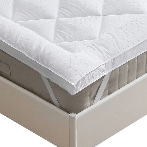 Microfibre Surmatelas Hypoallergénique Alèse, Housse Matelas Matelassé Respirant Lavable avec Sangles Elastisques - 135x190cm, Blanc (1/5)