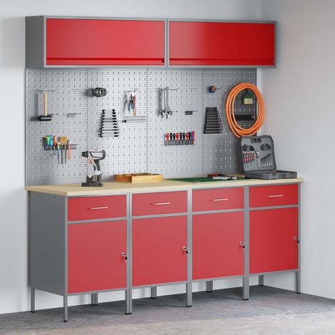 Arbeitsschrankset mit Schubladen mit Speicher 10 pcs Rot