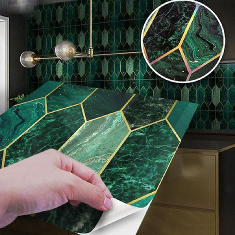 lot De 10pcs 15 X 15 Cm Dcoller Et Recoller Faon Carrelage Mosaque Pour Carrelage Mural Et De Sol, Couleur Vert Dor, Crdence, Dcoration Dintrieur (1/5)