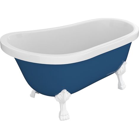 Baignoire îlot rétro avec pieds de lion blancs - 200 L - 145 x 74 x 77 cm - Bleu - NISOS II (1/4)