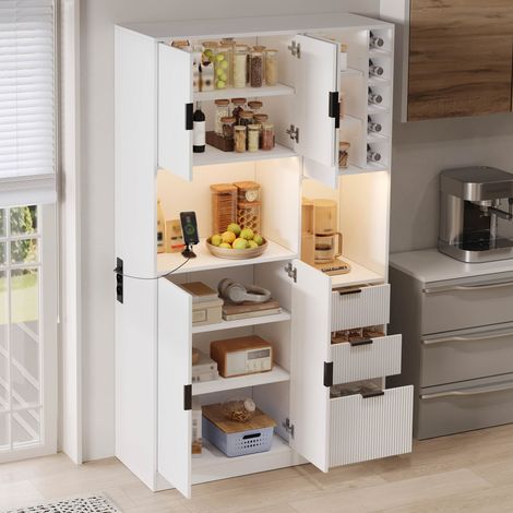 Meuble de cuisine haut avec étagères, 3 tiroirs, casier à bouteilles, LED multicolore et prises pour cuisine et salon (1/5)