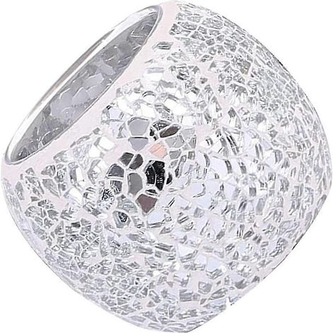 Bougeoir en verre argenté compatible avec Decor, support de bougie à motif mosaïque (1 pièce) (1/4)