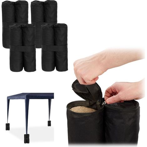 Relaxdays Poids de lestage de pavillon, jeu de 4, lestage pour tentes, à remplir de sable, pierres, 10 kg par pied, noir (1/5)