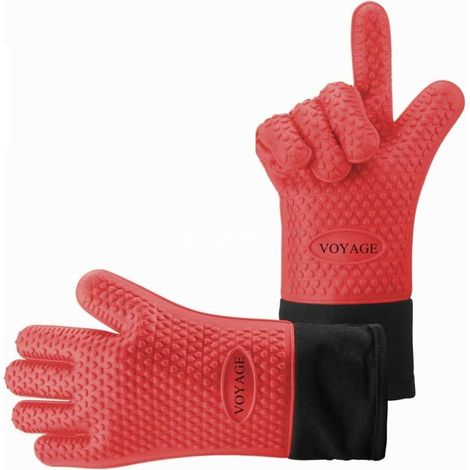 Voyage Lot de 2 gants de four jusqu'à 350 °C – En silicone extrêmement résistants à la chaleur – Pour la pâtisserie, le barbecue, gants de cuisine extra longs pour une sécurité (1/5)