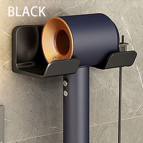 (Noir basique - 1 pièce) Support mural pour sèche-cheveux, lisseur, sèche-cheveux, étagères de rangement pour salle de bain (1/5)
