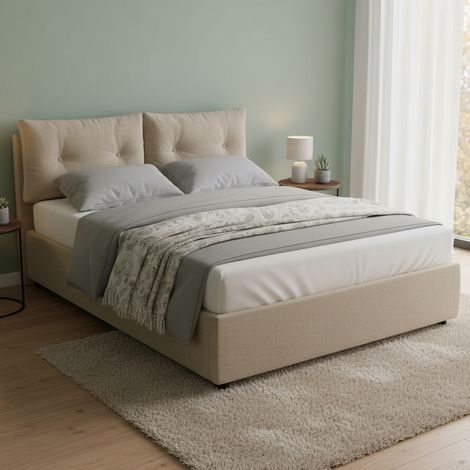 Talamo Italia Cama matrimonial Valeria, Cama contenedor con tapizado en ecopiel, 100% Made in Italy, Apertura frontal, con colchón 160x190 cm incluido, Tórtol, con embalaje reforzado (1/5)