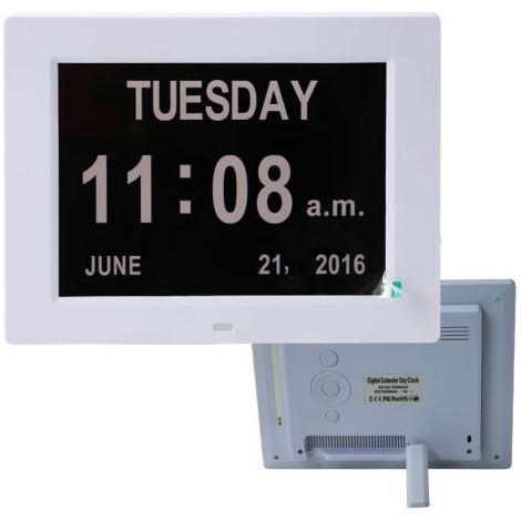 QORVA-8" LCD Horloge Numérique Calendrier avec Date, Horloge Calendrier avec Date, Jour et Heure Horloge Alzheimer Horloge pour Les Seniors,C'est pour Les Parents (Blanc) (1/5)