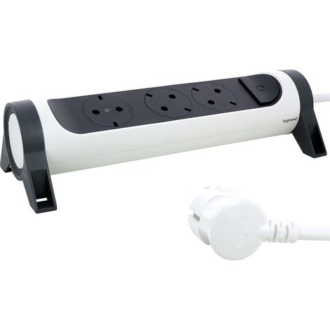 Multiprise rotative, 3 Prises, Montage Mural ou sur Table, Interrupteur Marche/arrêt LED, câble de 3 m, Ultra Blanc/Gris foncé, 694535 (1/5)
