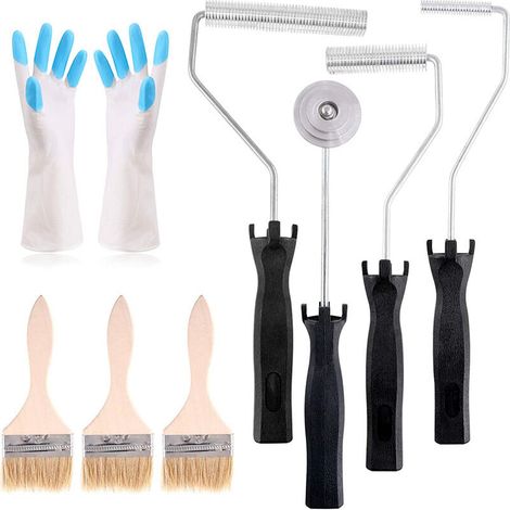 VURAHOME - Lot de 8 rouleaux en fibre de verre, poignées, gants à rouleau à bulles en résine de fibre de verre laminée avec brosse (1/5)