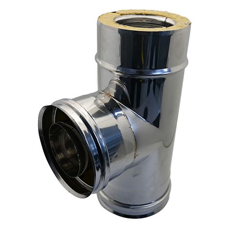 TEE IN ACCIAIO INOX 316L A 90  ° DOPPIA PARETE- D. Int. 100 - D. Est. 150- DK- pezzi 1