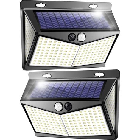 Foco solar para exteriores, foco LED con detector de movimiento, 208 LED, IP65, luz LED solar para exteriores con sensor - Paquete de 2