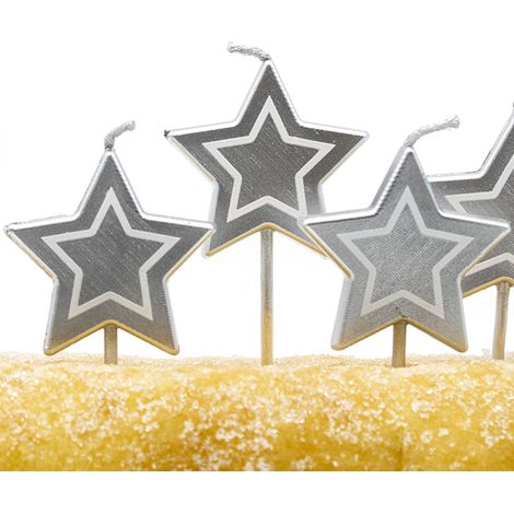 Vela de cumpleaños estrellas (5 uds) 7 cm Plateado (1/4)