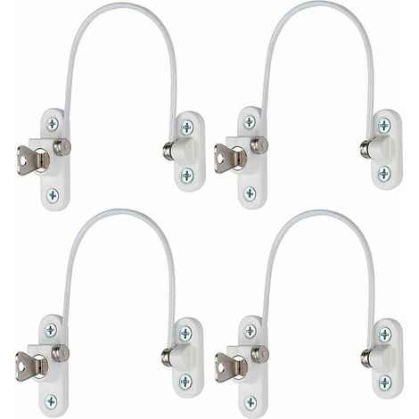 4 cerraduras de seguridad para ventanas, limitador de ventanas, cerradura de seguridad para puertas con llave, cerradura de puerta corrediza con cable antirrobo, limitador de ventanas de acero inoxida (1/5)