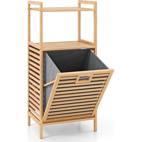 Salle de bain bien rangée avec ce panier à linge en bambou, design basculant, bac amovible et étagères (1/5)