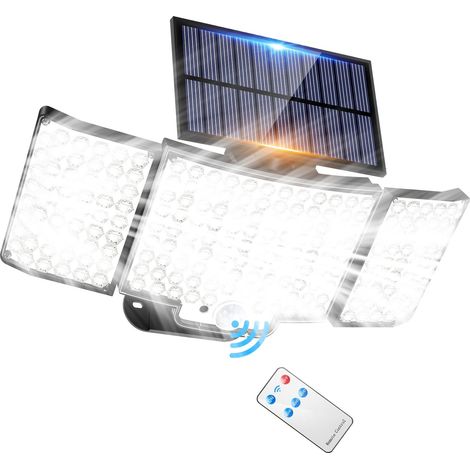 Lampe Solaire Extérieure 212 LED avec Télécommande, Applique Murale à Détecteur de Mouvement, Lumière Blanche, IP65 Étanche, Éclairage de Jardin, Terrasse, Cour, Balcon et Garage, 1 Pièce (1/4)