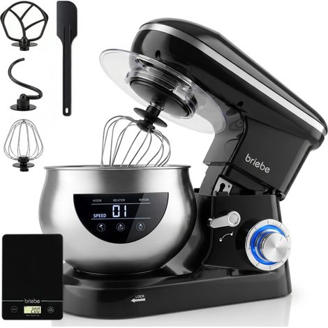 Briebe KM1164B Batidora Amasadora Repostería Profesional 5L+ Báscula Cocina 6 Velocidades + Pulso Pantalla LED 1800W Negro (1/5)