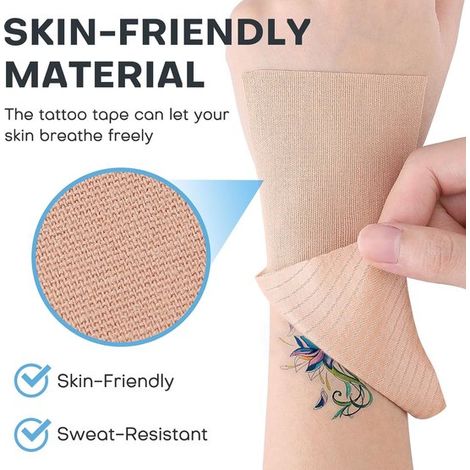 Dos rollos de cinta adhesiva para tatuajes，7,6 cm x 5 metros，resistente al agua y al sudor，color beige，para cubrir tatuajes，cicatrices y lunares (1/5)