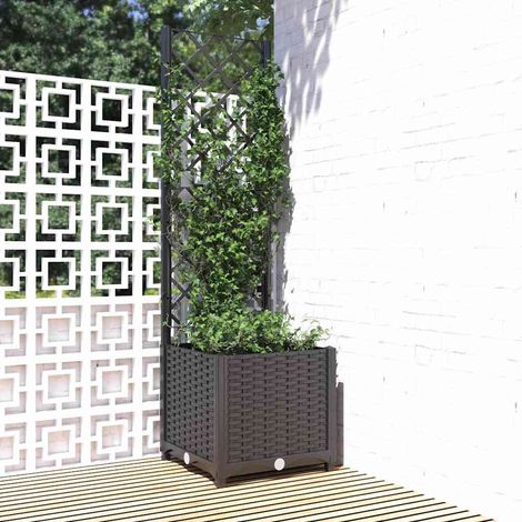 vidaXL Jardinera de jardín con enrejado, color negro, 40 x 40 x 136 cm, PP (1/5)