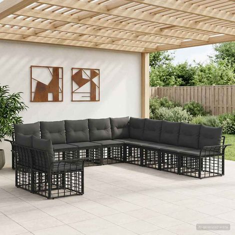 Conjunto de sofás de exterior 11 pcs Negro y Gris oscuro (1/5)