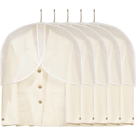 Paquete de 5 bolsas transparentes a prueba de polvo para colgar ropa en armarios, guardar chaquetas, vestidos y fundas de PEVA. (1/4)