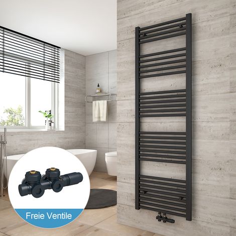Heilmetz Radiadores toalleros de agua conexión intermedia Incluye conexiones de radiador 160x50cm Antracita Radiador + Antracita Válvula (1/5)