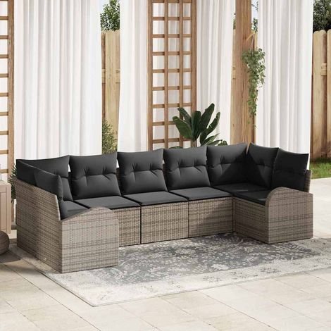 Garten-Sofa-Set mit Kissen 7 pcs Grau Poly Rattan vidaXL (1/5)