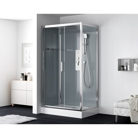 Pack Douche complet 120 × 80 cm – Cabine de douche avec receveur et douche de tête, chrome (SATBOX12080CRT) (1/5)
