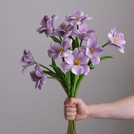 Fleurs artificielles en polyuréthane haut de gamme – Tulipes chocolat brun, branches de lilas clair (10 pièces), idéales pour décoration intérieure, mariage, studio photo et événements festifs