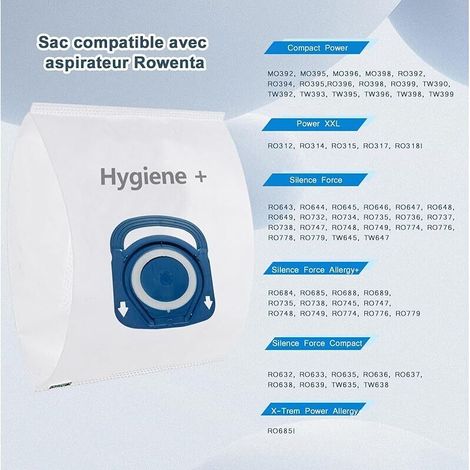 10 Remplacement Sac pour Aspirateur Rowenta Silence Force Hygine Silence Force Effitech Compact Power xxl ZR200520 ZR200720 ZR200920 (1/5)