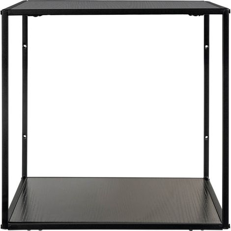 Altobuy – Étagère murale 2 plateaux en acier noir – Dimensions 36x36xH36 cm – Panneaux aspect bois – Fixation murale incluse (1/5)