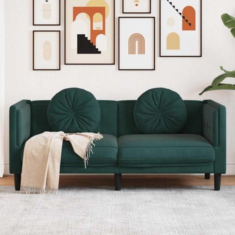 2-Sitzer Sofa Dunkelgrün Samt mit Kissen für Wohnzimmer (1/5)