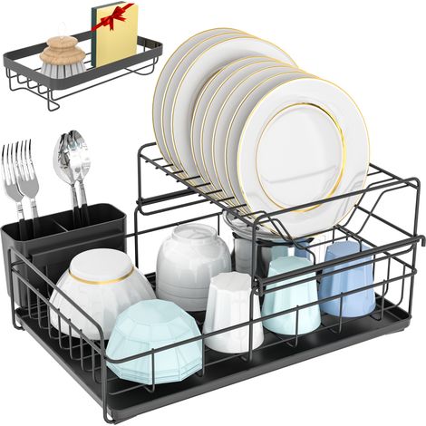 Égouttoir à vaisselle en acier inoxydable + organisateur d'évier – Égouttoir à vaisselle – Égouttoir pour vaisselle et verres – Égouttoir à vaisselle antirouille (1/5)