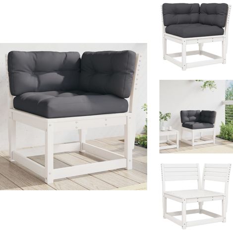 Garten-Ecksofa mit Kissen Weiß 73x73x78 cm Massivholz Kiefer - Gartenmöbel - Holzsessel - Esszimmertisch - Lounge Möbel - Terrassenmöbeln (1/5)