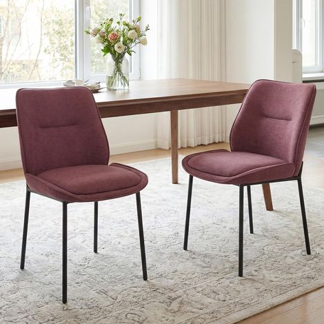 Wahson Dining Chairs Set of 2, Chenille Upholstered Kitchen Chairs with Metal Legs, Modern Style for Dining Room, Kitchen and Bedroom, Burgundy (1/5)