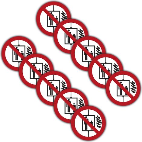 Autocollants pour ascenseur « Ne pas utiliser en cas d'incendie » (paquet de 10), 9,5 cm de diamètre, résistants aux UV, adaptés à une utilisation intérieure et extérieure. (1/3)