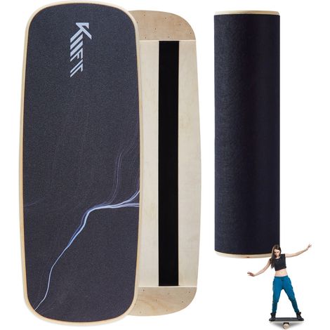 KM-Fit Balance Board Balancebrett aus Holz Indoor Skateboard Indoorboard Surfboard, Surfbrett für Koordinationstraining Kraft- & Gleichgewichtstrainer Indoor-Surfen & Skaten (1/5)
