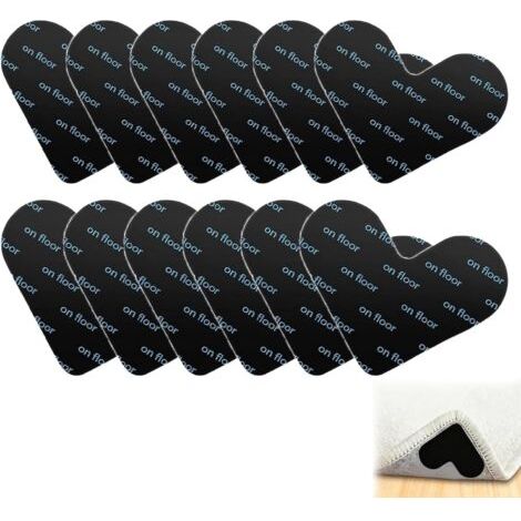 BUNTHAUS 12 Pcs Anti Derapant Tapis, Rug Grippers Anti Curling Carpet Grippers Coin Double Face Forme de Cœur sous Autocollant Adhésif Puissant Lavable et Réutilisable Sticker Tapis pour Tous Les Sols (1/5)