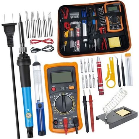 Fer à souder 110V 60W à température réglable avec multimètre, kit de réparation électronique, fer interne chauffant, prise US standard, multimètre livré avec piles, outil de bricolage pour souder et t (1/5)