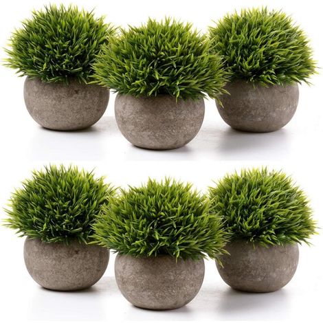 Kunstpflanze Bonsai Topf Wohnung Büro Dekor Geschenk Gras Grün 6er set (1/5)